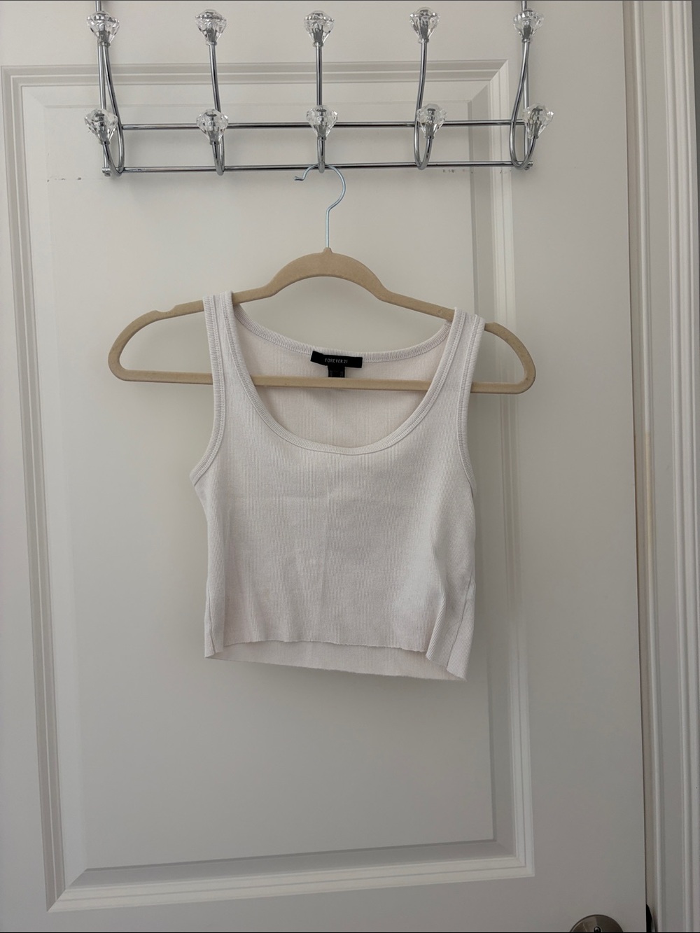 Cropped Ribbed Tank Top - White